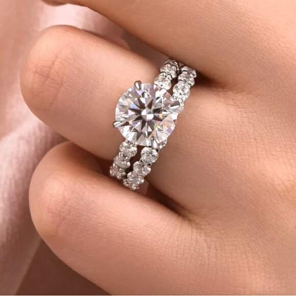 Certified 3.0ct. t.w. Moissanite Diamond Wedding Ring Set NEW - Picture 13 of 16